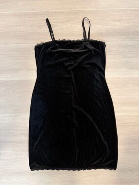 Black Velvet Lace Trim Slip Dress